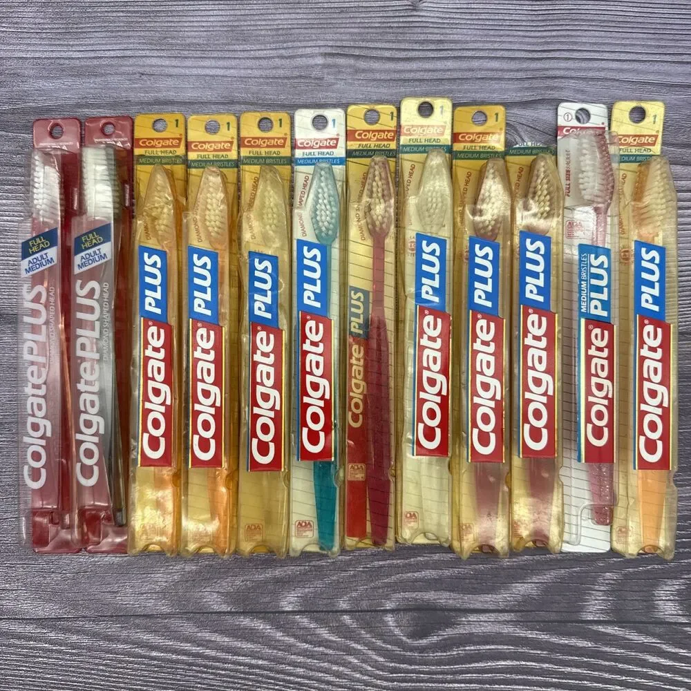 12 Vintage Colgate Plus Toothbrush Diamond 1 Shaped Full Head Medium Bristles